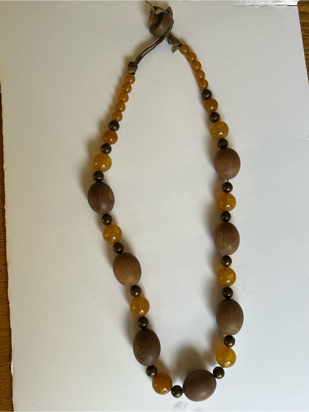 Amber and Wood Bead Necklace - Earthy Yellow Accent - Women Jewelry